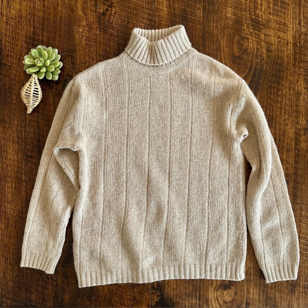 Steve & Barry’s | Y2K Wool Blend Ribbed Beige Turtleneck Sweater, Size S